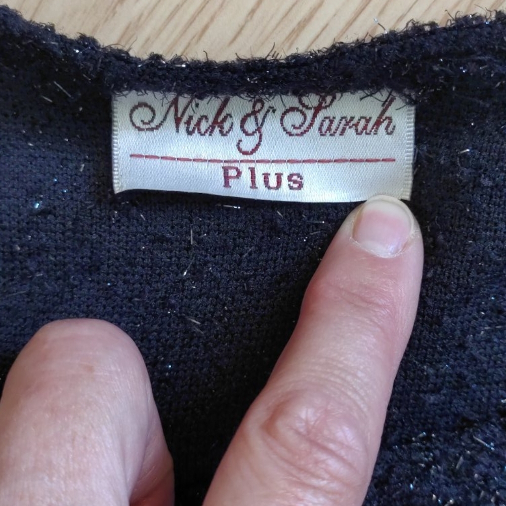 Nick & Sarah Plus Women’s Black Metallic Sparkle Short Sleeve Sweater Knit Top - Picture 2 of 7